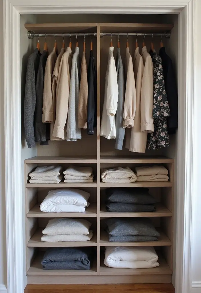 27 Small Closet Organization Bedroom Ideas That Keep Things Tidy - 18. Fold and Hang Strategically
