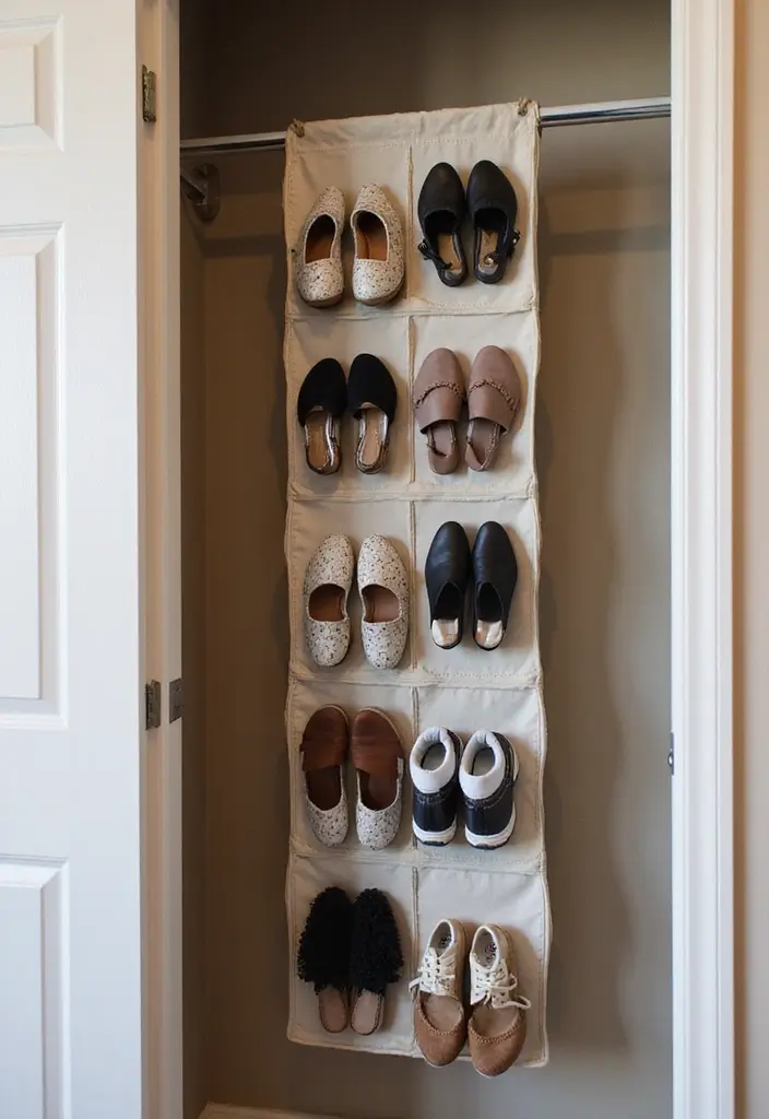 27 Small Closet Organization Bedroom Ideas That Keep Things Tidy - 26. Use a Hanging Shoe Organizer