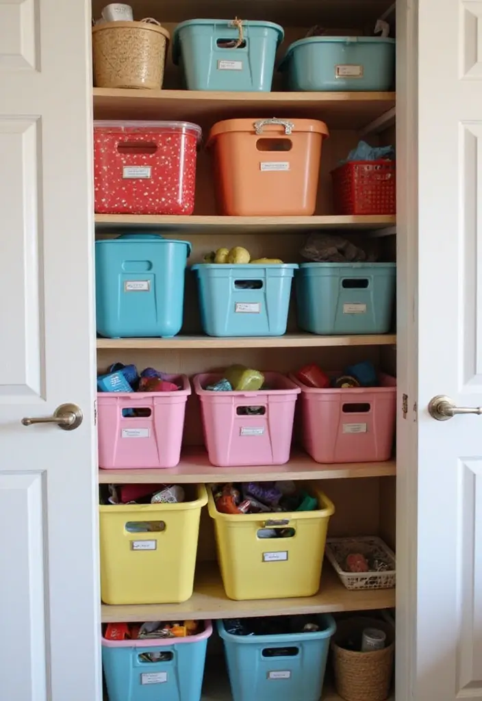 27 Small Closet Organization Bedroom Ideas That Keep Things Tidy - 4. Color-Coded Storage Bins