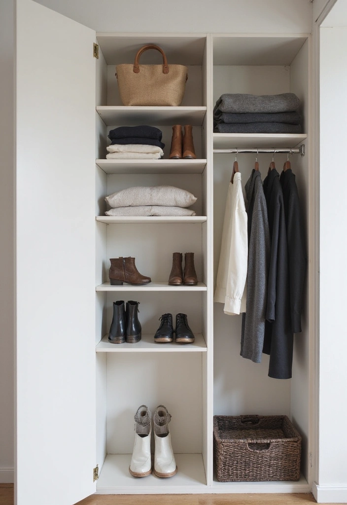 27 Small Closet Organization Bedroom Ideas That Keep Things Tidy - 9. Minimalist Shelving Units