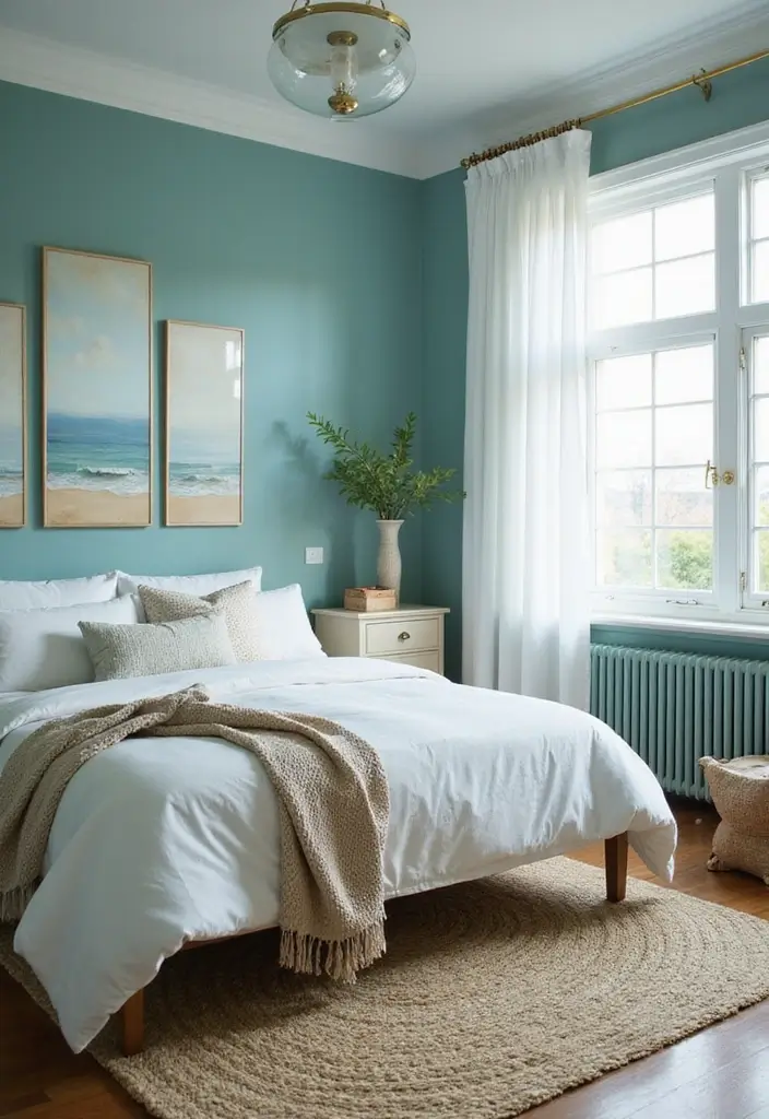 27 Teal and White Bedroom Ideas That Look Crisp and Fresh - 1. Breezy Ocean Vibes