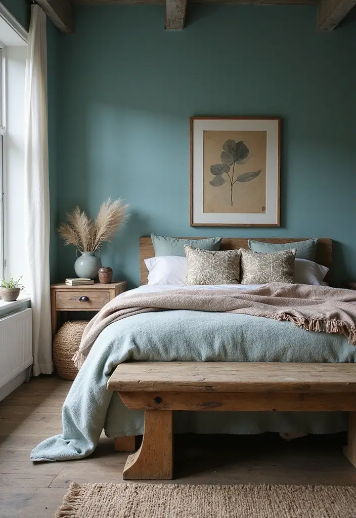 27 Teal and White Bedroom Ideas That Look Crisp and Fresh - 11. Rustic Charm