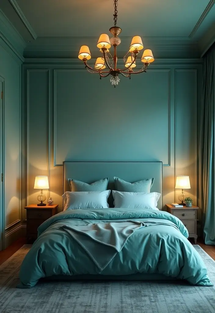 27 Teal and White Bedroom Ideas That Look Crisp and Fresh - 13. Creative Lighting