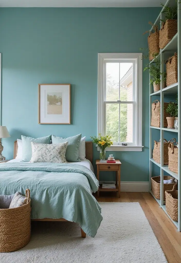 27 Teal and White Bedroom Ideas That Look Crisp and Fresh - 14. Functional Storage