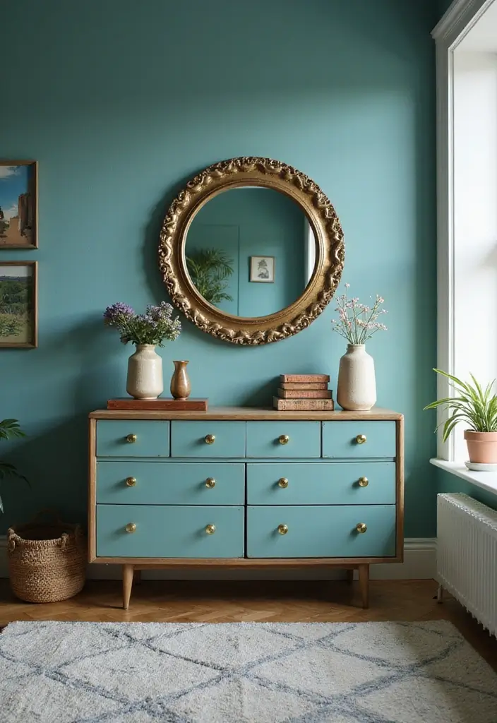 27 Teal and White Bedroom Ideas That Look Crisp and Fresh - 18. Vintage Finds