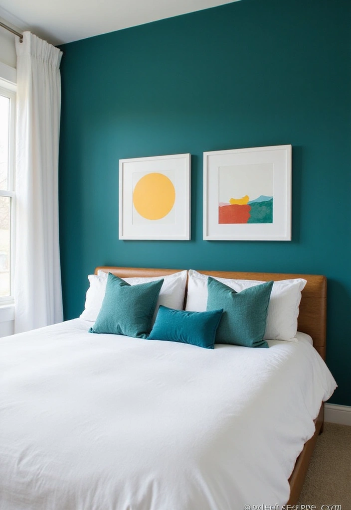 27 Teal and White Bedroom Ideas That Look Crisp and Fresh - 2. Bold Accent Wall
