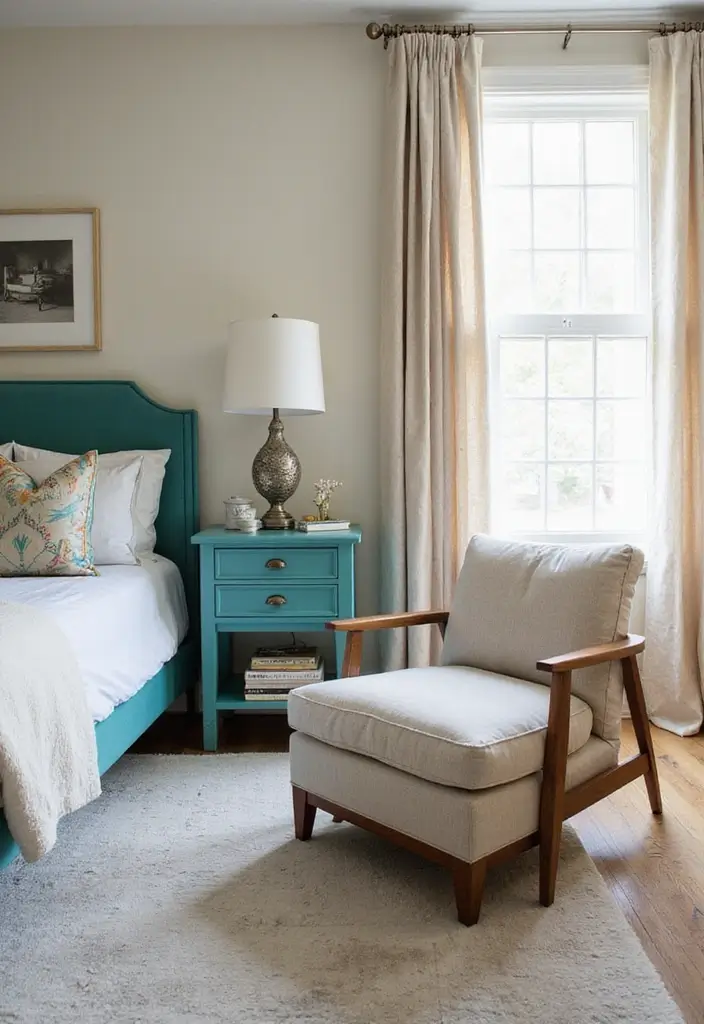 27 Teal and White Bedroom Ideas That Look Crisp and Fresh - 22. Statement Furniture
