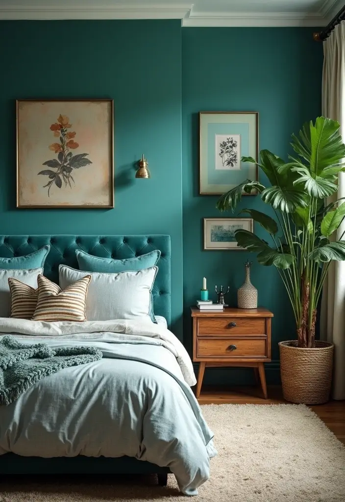 27 Teal and White Bedroom Ideas That Look Crisp and Fresh - 25. Eclectic Mix