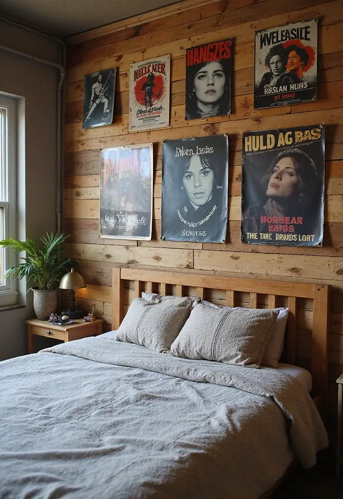28 Band Posters on Wall Bedroom Ideas That Feel Edgy and Fun - 11. Repurposed Pallet Art