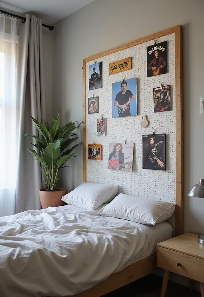 28 Band Posters on Wall Bedroom Ideas That Feel Edgy and Fun - 15. Interactive Pegboard Display