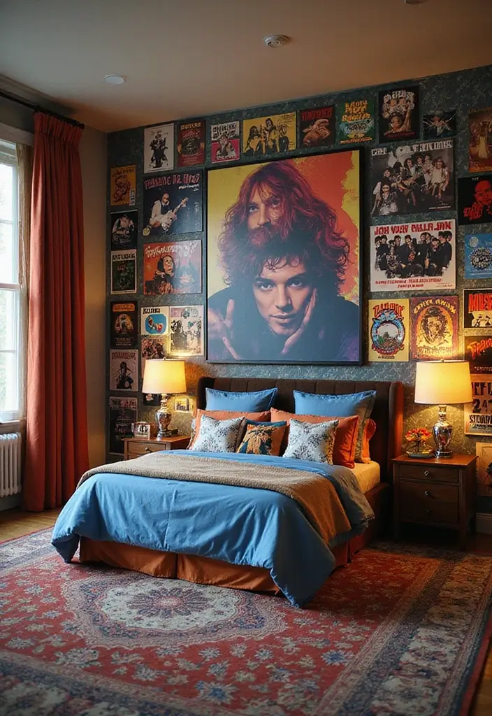 28 Band Posters on Wall Bedroom Ideas That Feel Edgy and Fun - 17. Mural Magic