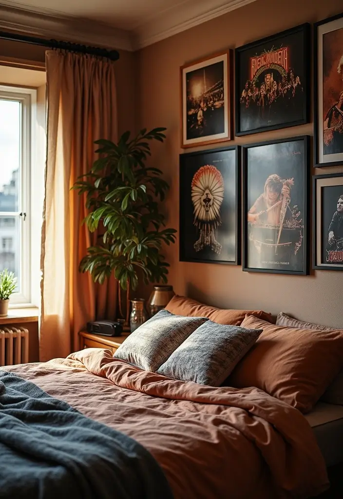 28 Band Posters on Wall Bedroom Ideas That Feel Edgy and Fun - 20. Incorporate Personal Photos