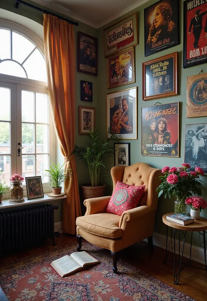 28 Band Posters on Wall Bedroom Ideas That Feel Edgy and Fun - 26. Create a Cozy Reading Nook