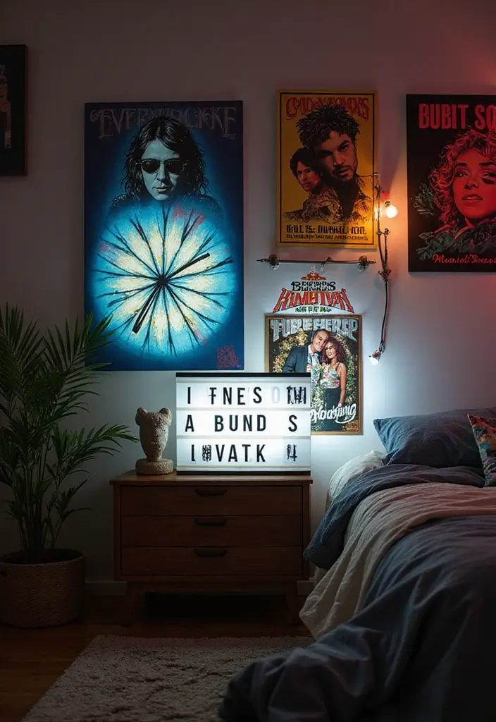 28 Band Posters on Wall Bedroom Ideas That Feel Edgy and Fun - 28. Lightbox Display
