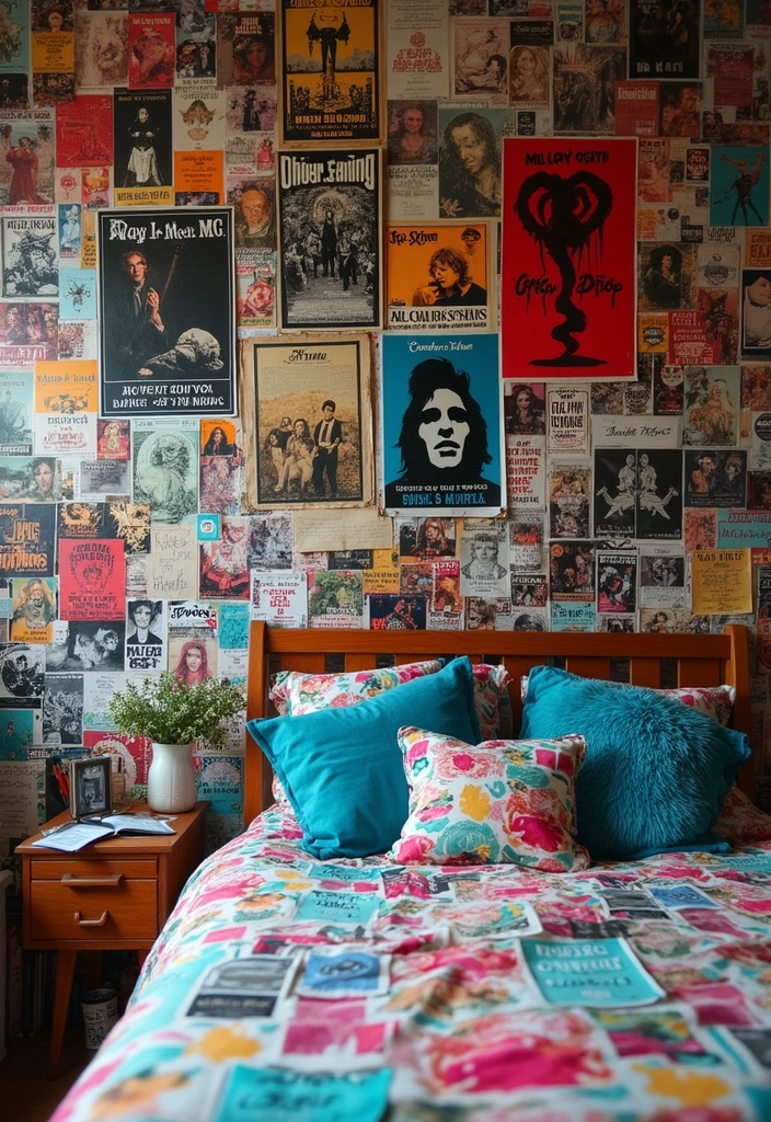 28 Band Posters on Wall Bedroom Ideas That Feel Edgy and Fun - 5. Collage of Influences