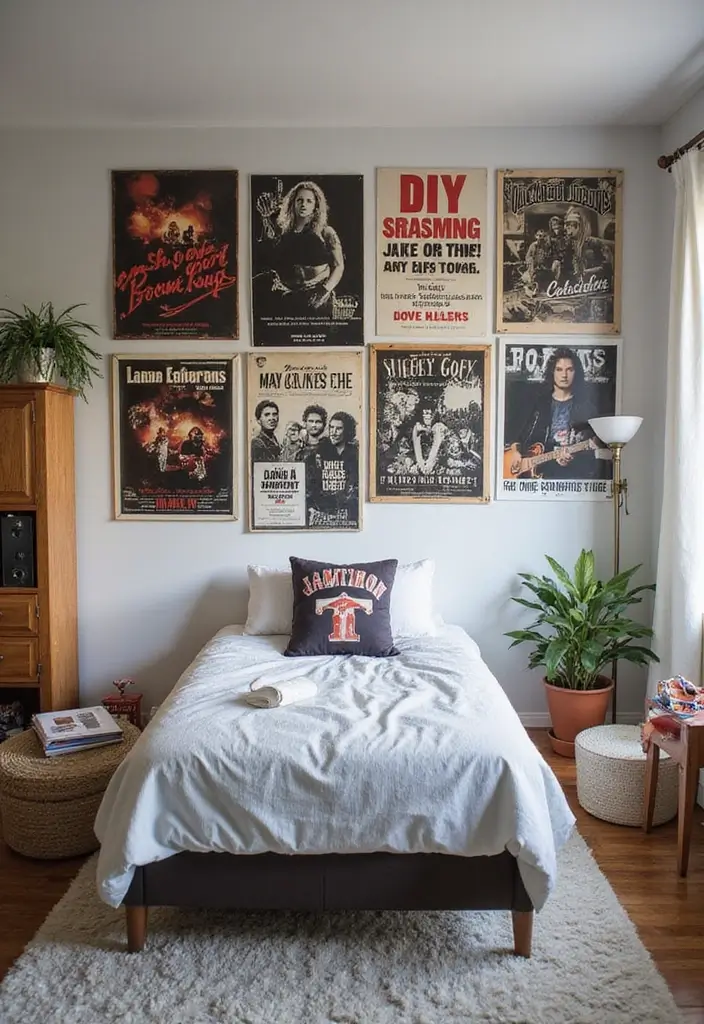 28 Band Posters on Wall Bedroom Ideas That Feel Edgy and Fun - 9. DIY Art from Concerts