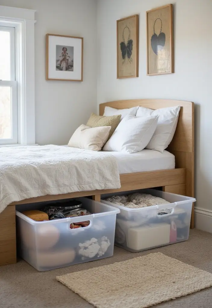 28 Bedroom 4x4 Interior Design Ideas That Feel Cozy and Functional - 19. Optimize Under-Bed Storage