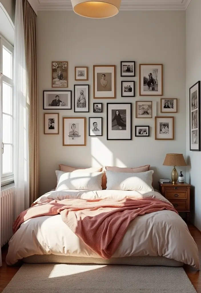 28 Bedroom 4x4 Interior Design Ideas That Feel Cozy and Functional - 27. Create a Gallery Wall