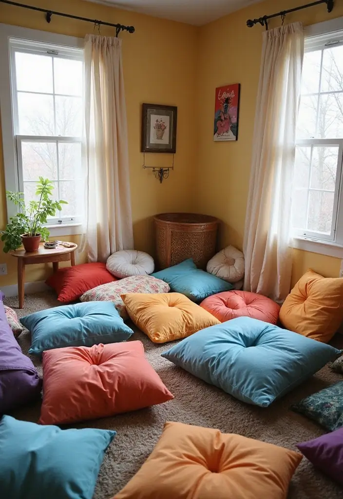 28 Bedroom Decor for Teens That's Trendy - 22. Cozy Floor Cushions
