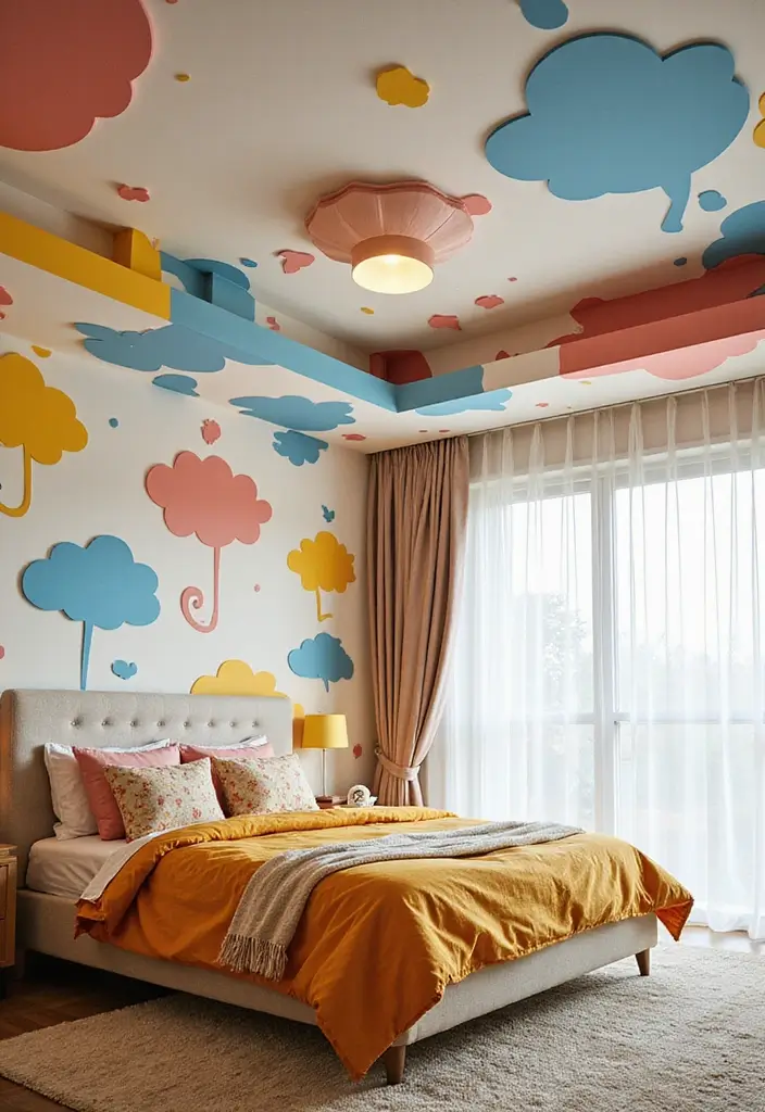 28 Bedroom Pop Design Ceiling Ideas That Look Modern and Artistic - 17. Whimsical Designs