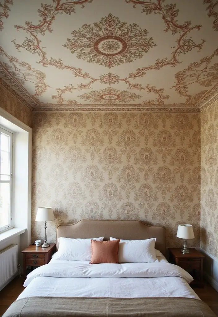 28 Bedroom Pop Design Ceiling Ideas That Look Modern and Artistic - 20. Vintage Wallpaper