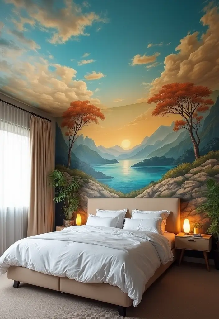28 Bedroom Pop Design Ceiling Ideas That Look Modern and Artistic - 3. Artistic Murals