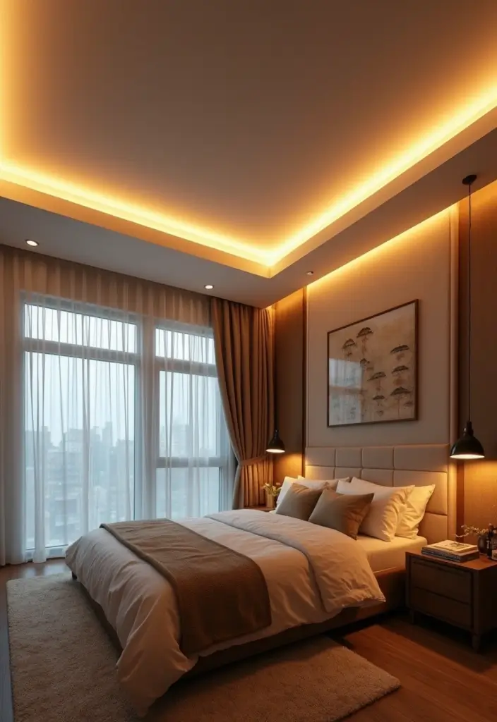 28 Bedroom Pop Design Ceiling Ideas That Look Modern and Artistic - 6. Integrating Lighting