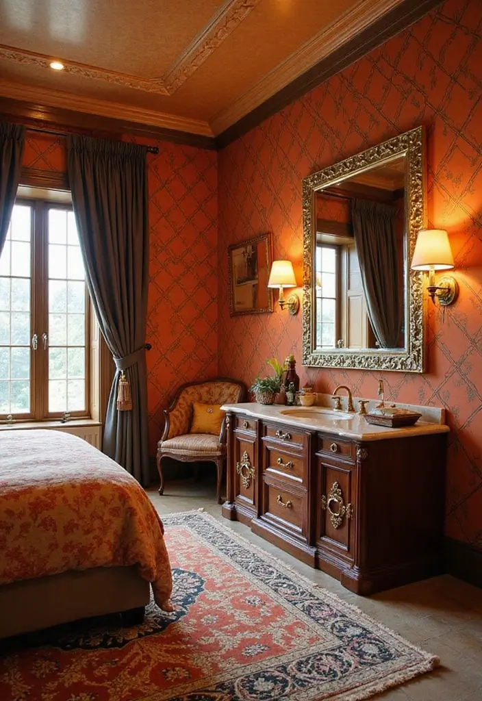 28 Bedroom With Attached Bathroom Layouts That Are Functional and Stylish - 11. Art Deco Glam