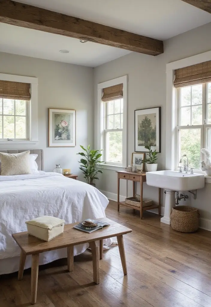 28 Bedroom With Attached Bathroom Layouts That Are Functional and Stylish - 17. Farmhouse Fresh