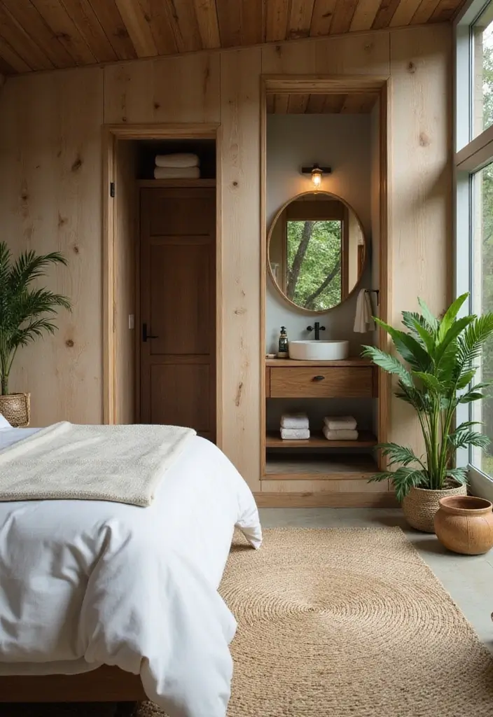 28 Bedroom With Attached Bathroom Layouts That Are Functional and Stylish - 27. Tranquil Nature Retreat