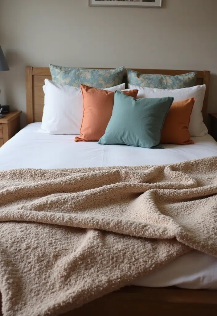 28 Bedroom and Study Room Design Ideas That Are Smart and Functional - 12. Textured Blankets and Pillows