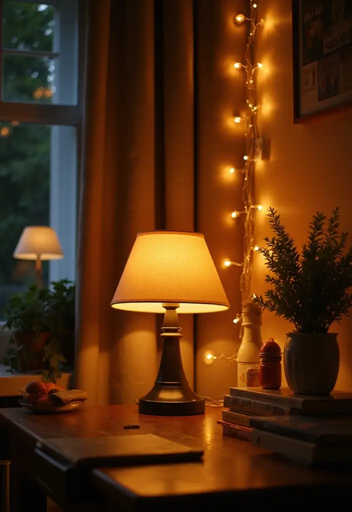 28 Bedroom and Study Room Design Ideas That Are Smart and Functional - 8. Warm Lighting for Cozy Productivity