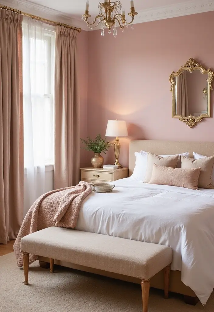 28 Blush Pink and Gold Bedroom Ideas That Look Chic and Feminine - 1. Blush Pink Walls with Gold Accents