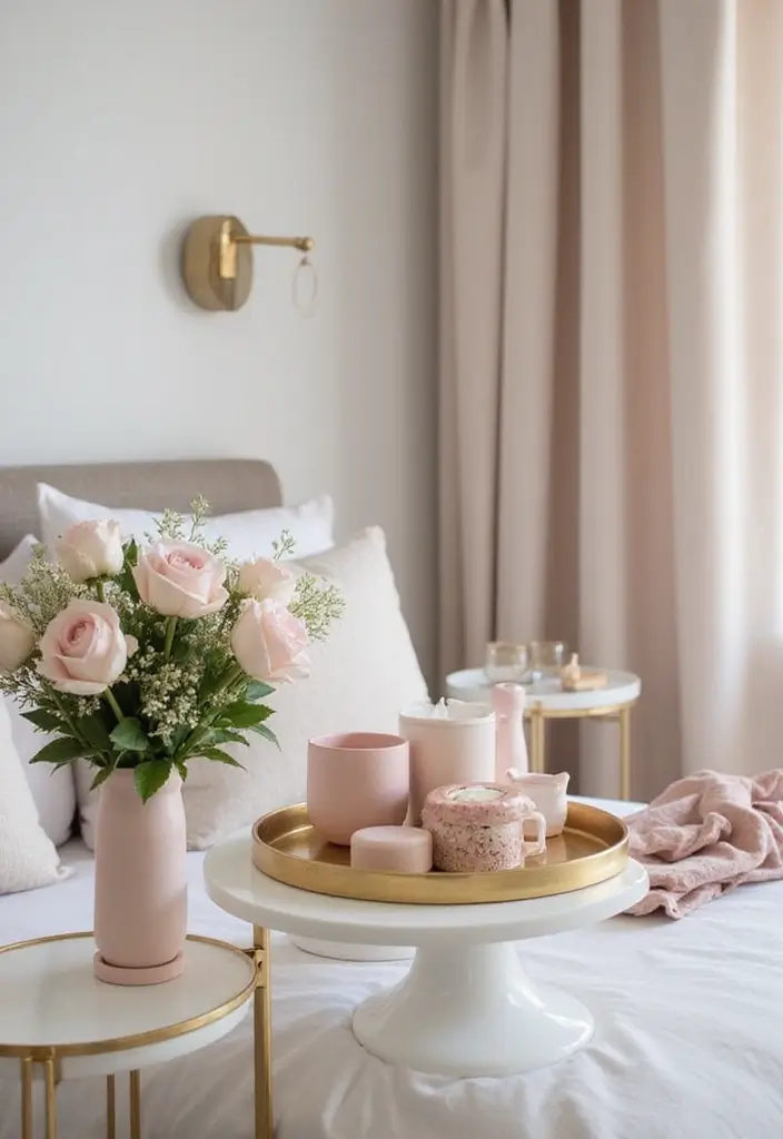 28 Blush Pink and Gold Bedroom Ideas That Look Chic and Feminine - 10. Gold Decorative Trays