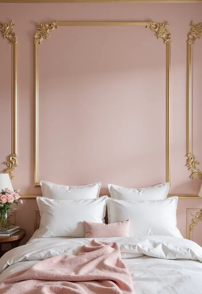 28 Blush Pink and Gold Bedroom Ideas That Look Chic and Feminine - 19. Blush Pink and Gold Accent Walls