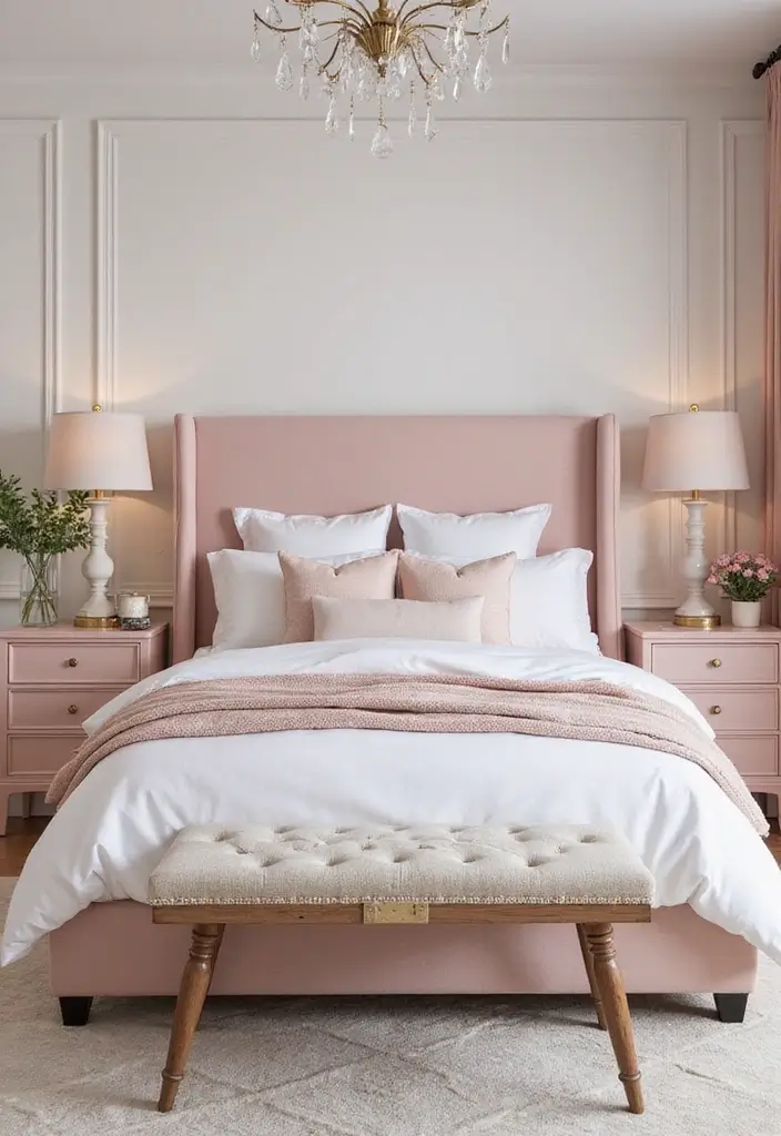 28 Blush Pink and Gold Bedroom Ideas That Look Chic and Feminine - 20. Blush Pink Bedside Tables