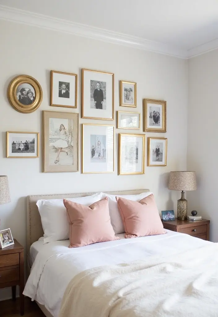 28 Blush Pink and Gold Bedroom Ideas That Look Chic and Feminine - 24. Gold Picture Frames