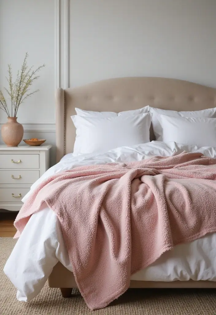 28 Blush Pink and Gold Bedroom Ideas That Look Chic and Feminine - 26. Blush Pink and Gold Throw Blankets