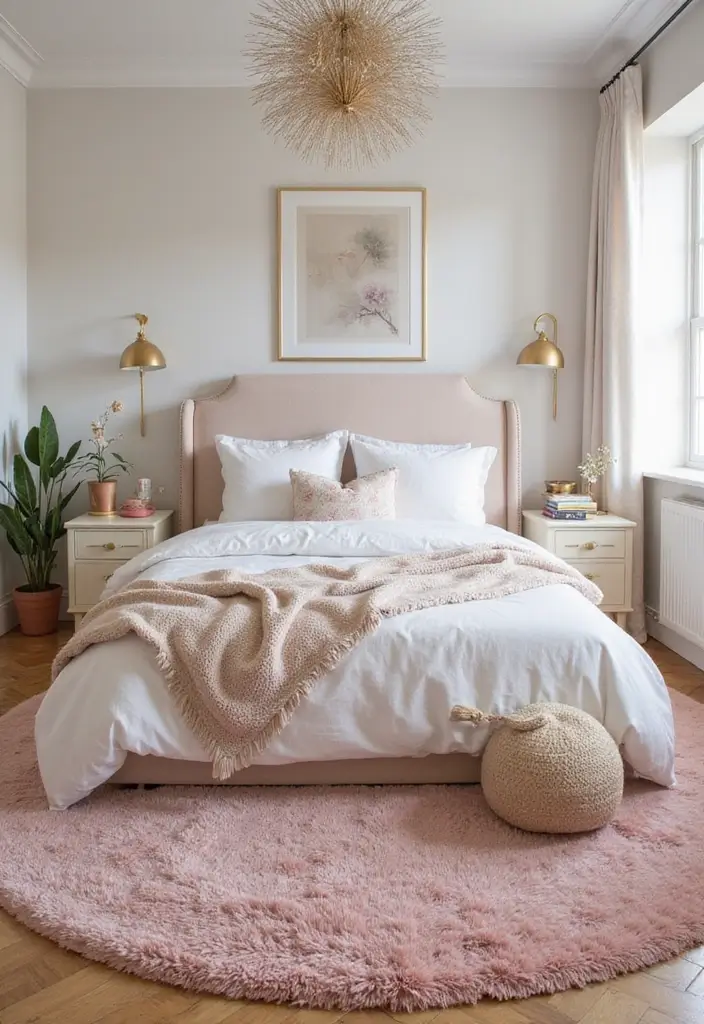 28 Blush Pink and Gold Bedroom Ideas That Look Chic and Feminine - 5. Blush Pink Rugs