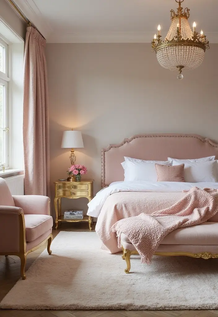 28 Blush Pink and Gold Bedroom Ideas That Look Chic and Feminine - 6. Gold Accented Furniture