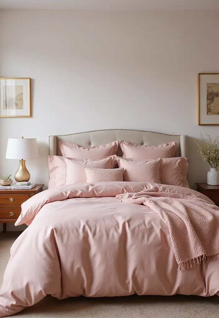 28 Blush Pink and Gold Bedroom Ideas That Look Chic and Feminine - 7. Blush Pink Bedding Sets