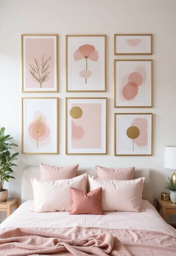 28 Blush Pink and Gold Bedroom Ideas That Look Chic and Feminine - 8. Artwork and Prints