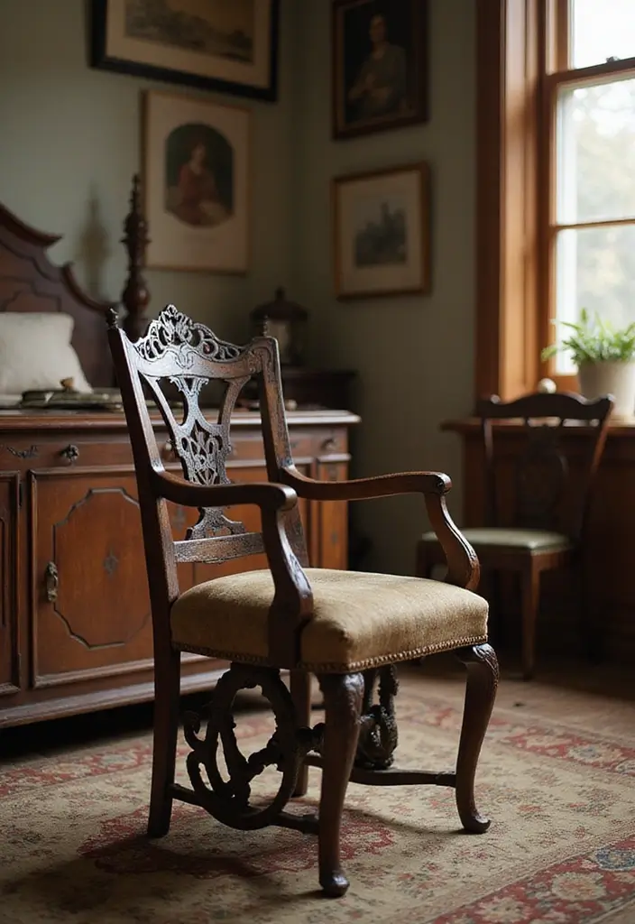 28 Chair Design for Bedroom Ideas That Add Comfort and Style - 11. Vintage Sewing Chair