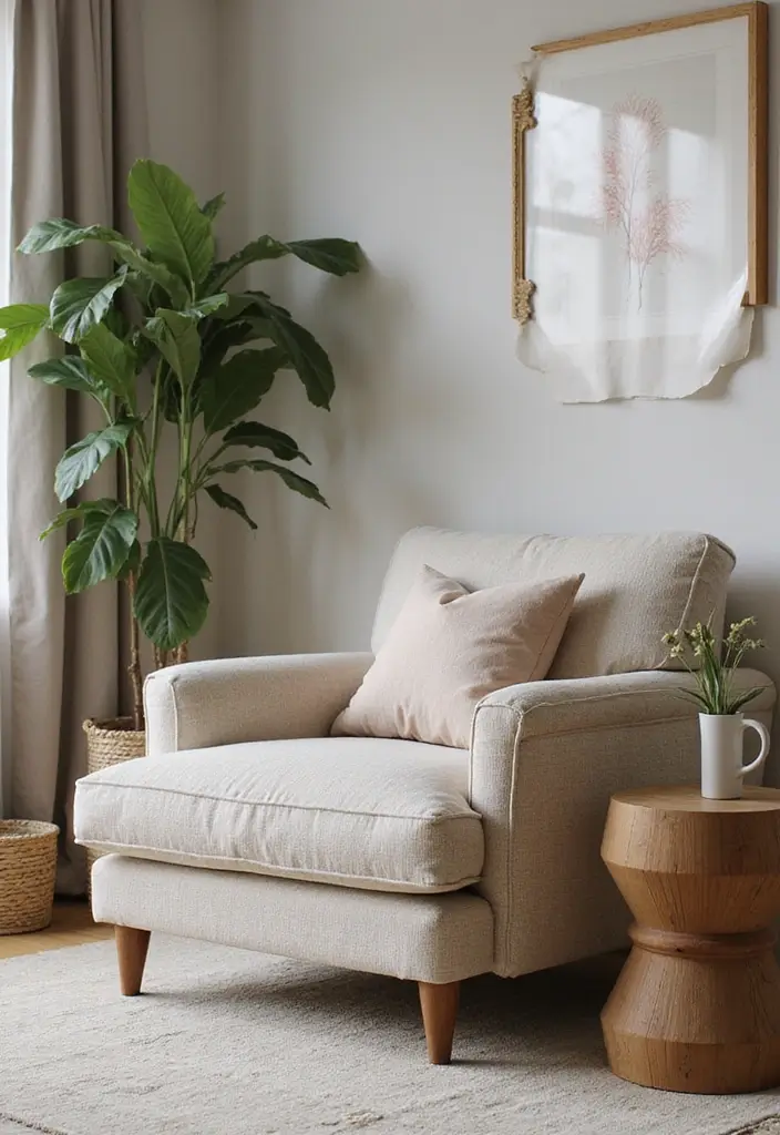 28 Chair Design for Bedroom Ideas That Add Comfort and Style - 13. Sofa Chair with Organic Fabric