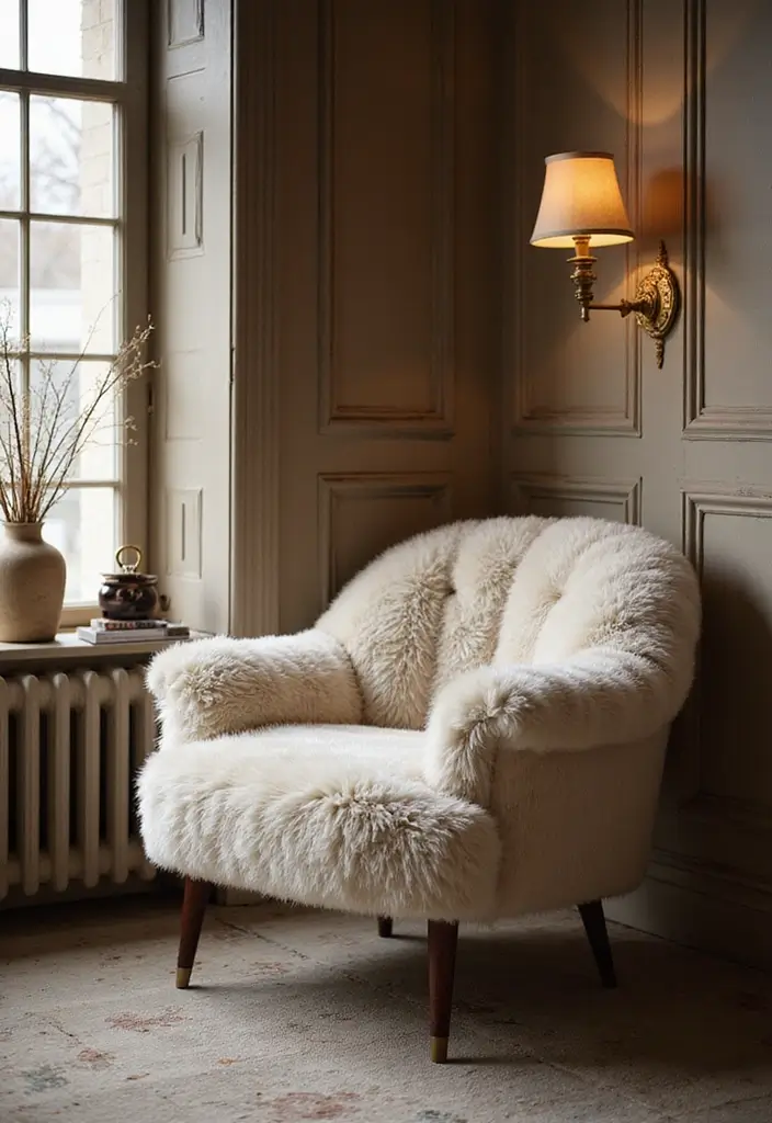 28 Chair Design for Bedroom Ideas That Add Comfort and Style - 18. Faux Fur Accent Chair