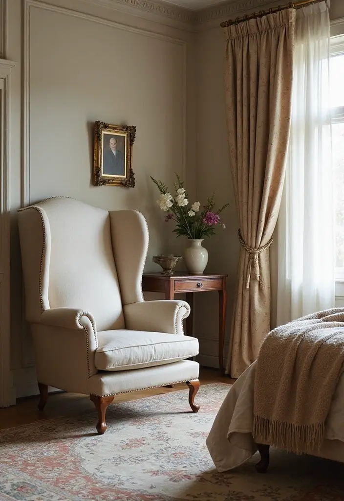 28 Chair Design for Bedroom Ideas That Add Comfort and Style - 22. Elegant High-Back Chair