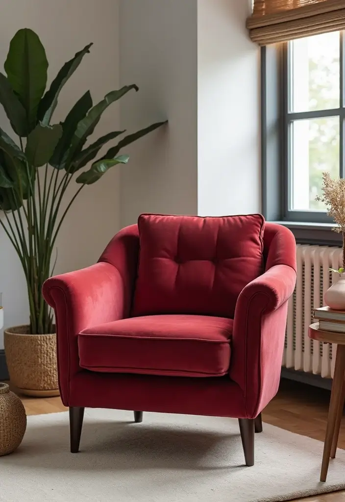 28 Chair Design for Bedroom Ideas That Add Comfort and Style - 23. Soft Velvet Chair