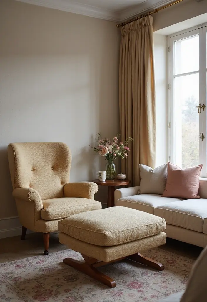 28 Chair Design for Bedroom Ideas That Add Comfort and Style - 28. Cozy Armchair with Ottoman