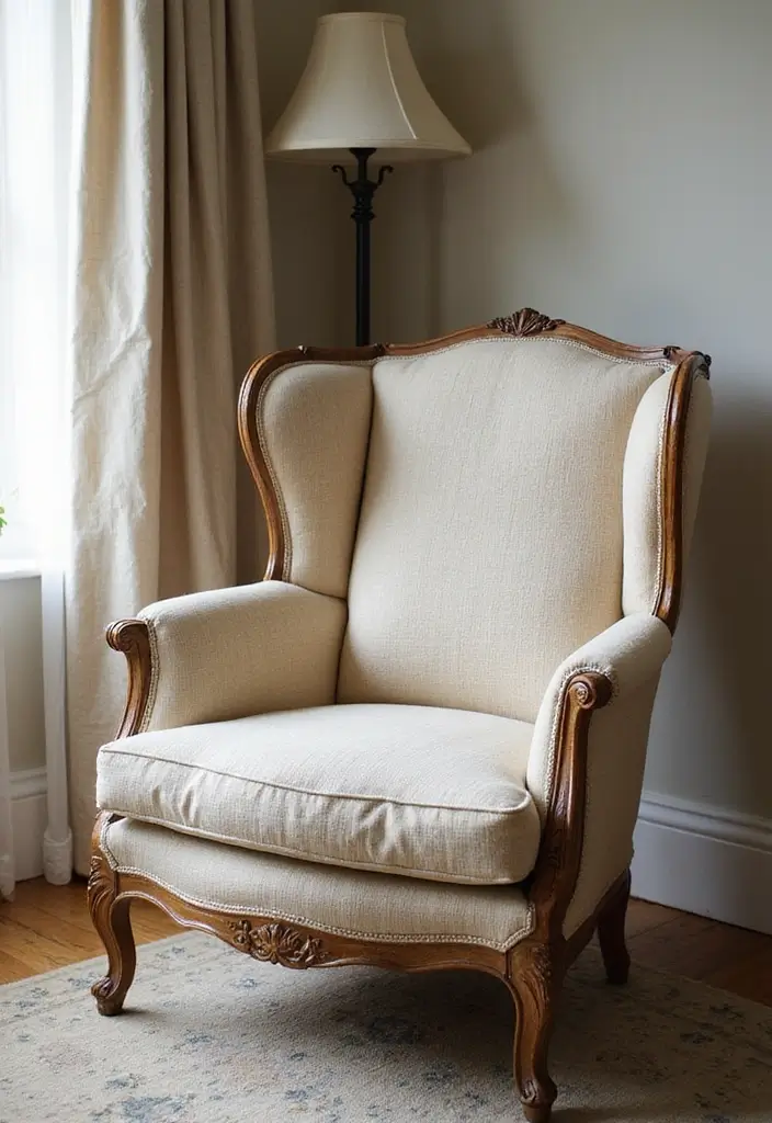 28 Chair Design for Bedroom Ideas That Add Comfort and Style - 5. Vintage Armchair with Natural Fibers