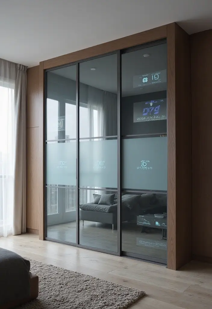 28 Glass Wardrobe Design Bedroom Ideas That Feel Clean and Modern - 14. Smart Glass Wardrobe Technology